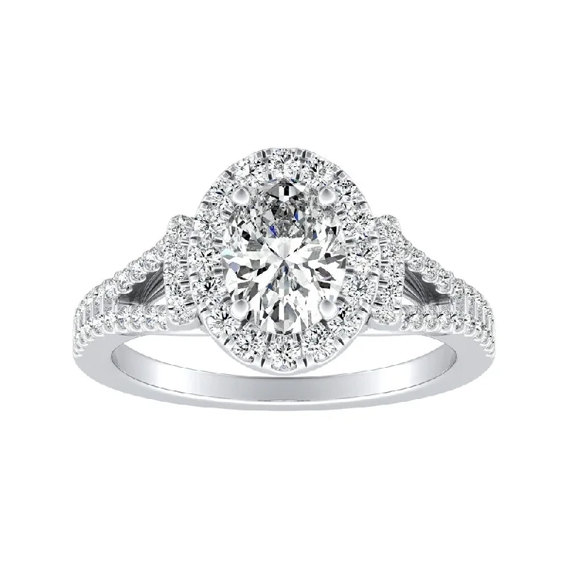 Modern Split-shank Oval Diamond Engagement Ring 1 1/10cttw 14k Gold by Auriya (I-J, I1-I2)