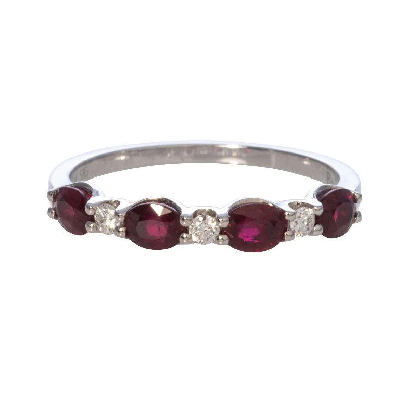 Oval Ruby & Round Diamond 14K White Gold Band