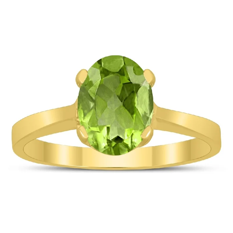 Oval Solitaire 8X6MM Peridot Ring in 10K Yellow Gold