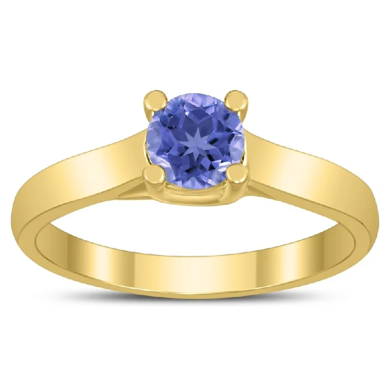 Round 5MM Tanzanite Cathedral Solitaire Ring in 10K Yellow Gold