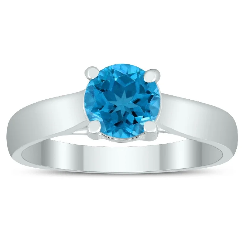 Round 6MM Blue Topaz Cathedral Solitaire Ring in 10K White Gold