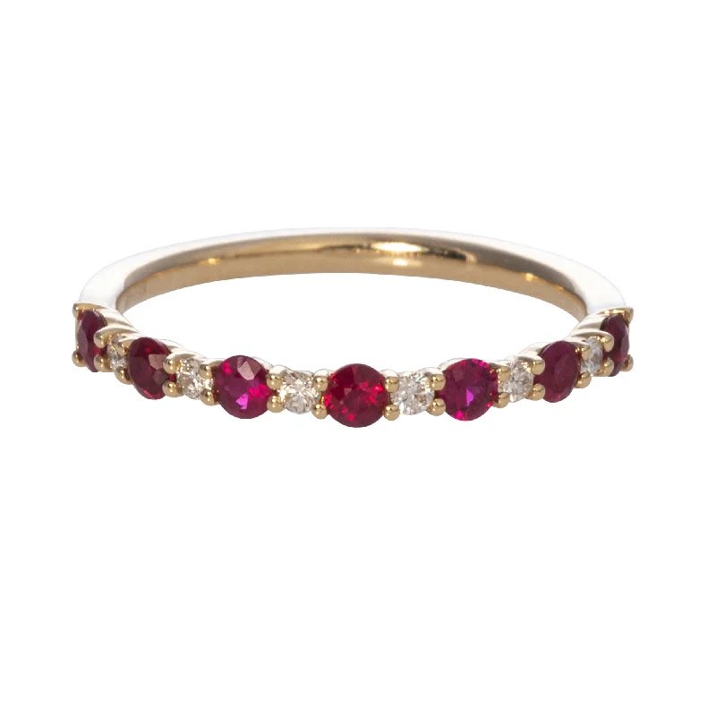 Ruby & Diamond Halfway 14K Yellow Gold Band