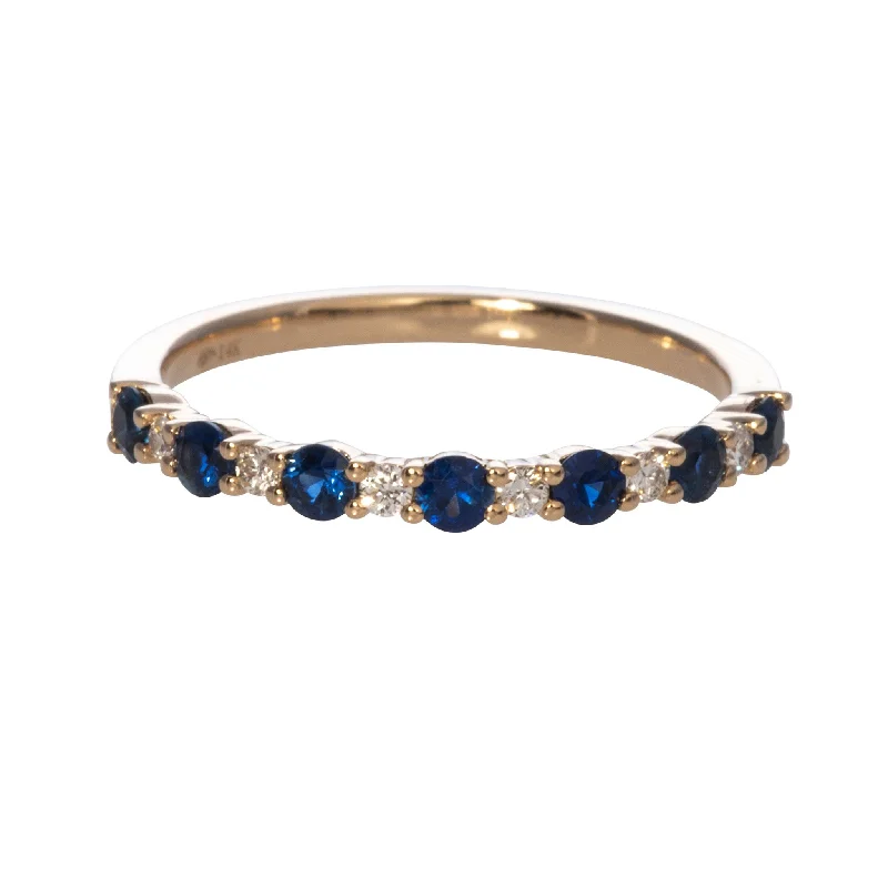 Sapphire & Diamond Halfway 14K Yellow Gold Band