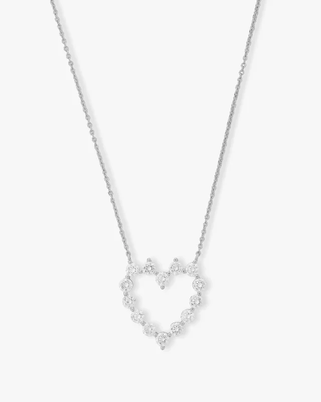 She's an Icon Baby Heart Necklace - Silver|White Diamondettes