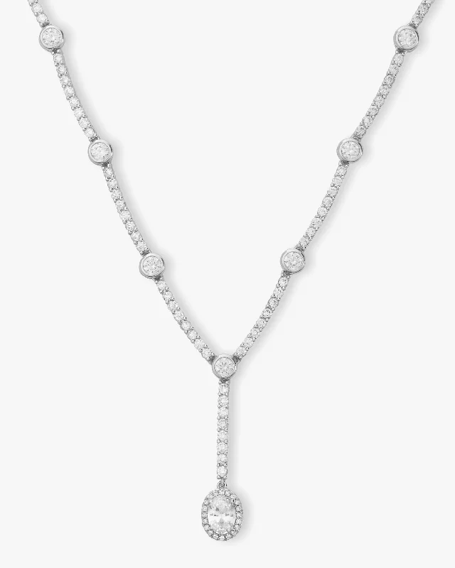 She's an Icon Lariat Necklace 16" - Silver|White Diamondettes