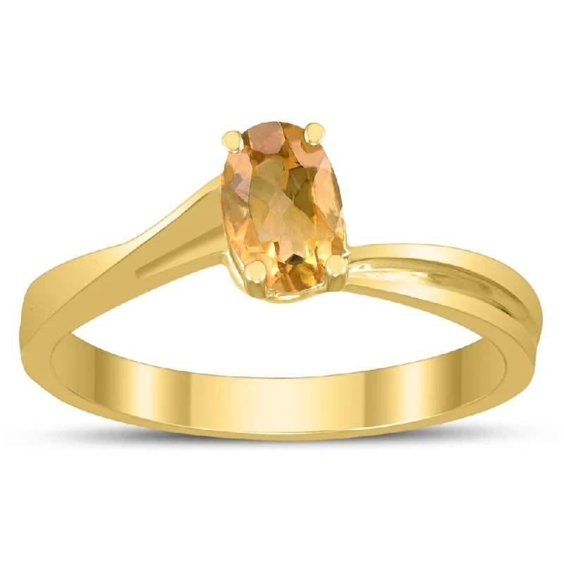 Solitaire Oval 6X4MM Citrine Gemstone Twist Ring in 10K Yellow Gold