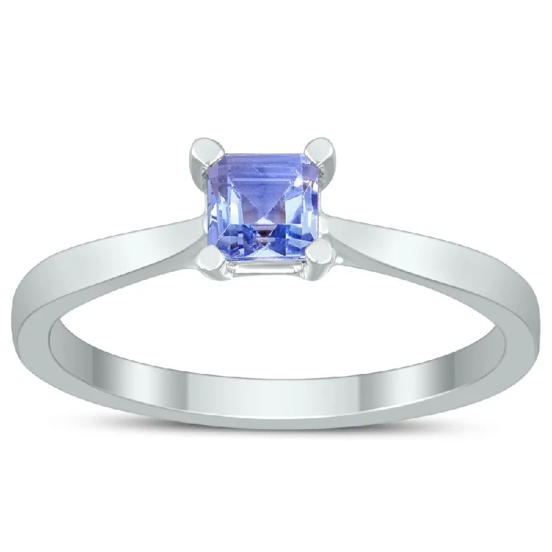 Square Princess Cut 4MM Tanzanite Solitaire Ring in 10K White Gold