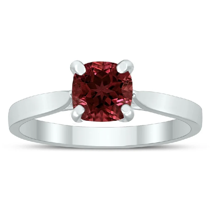 Square Princess Cut 6MM Garnet Solitaire Ring in 10K White Gold