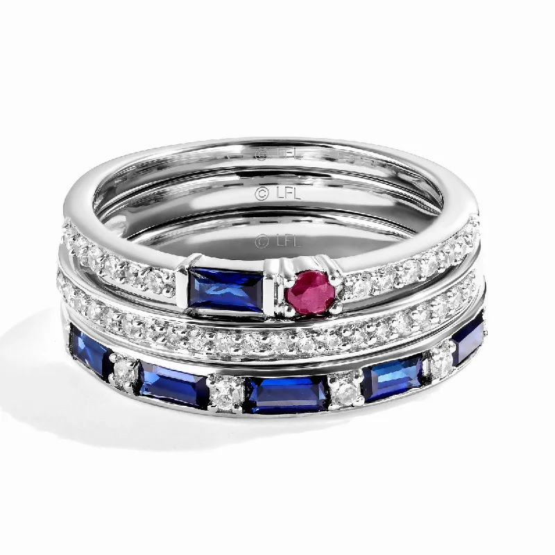 Star Wars™ R2 SERIES Women's 3-Piece Ring Set with 1/3 CTW Diamonds Garnet and Blue Sapphire in Sterling Silver