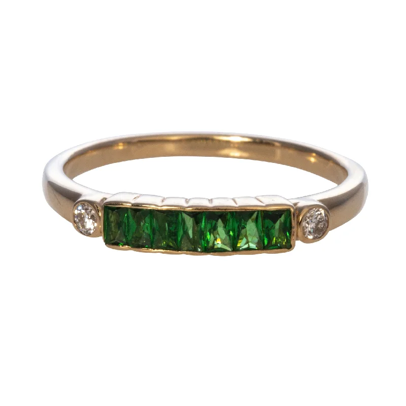 Tsavorite & Diamond 14K Yellow Gold Band