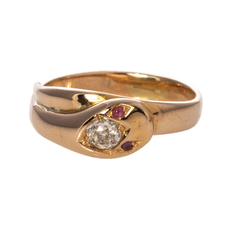 Victorian Diamond & Ruby 18K Gold Snake Ring