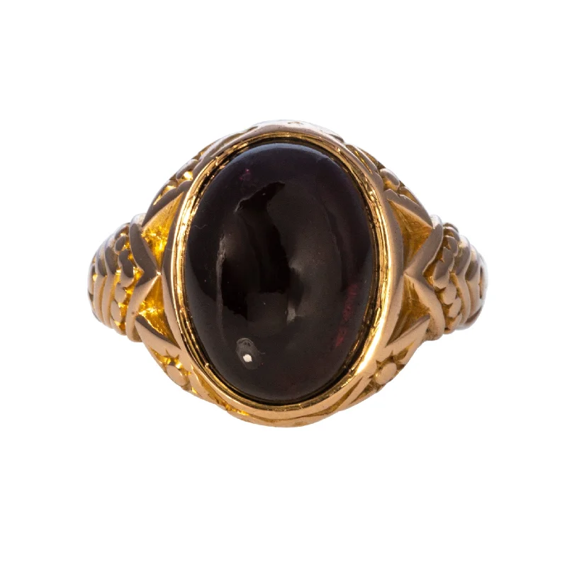 Victorian Oval Cabochon Garnet 15K Gold Ring