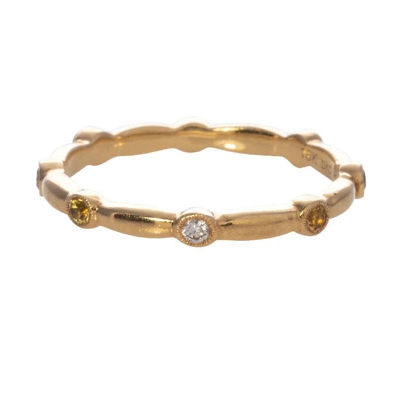 Yellow Sapphire & Diamond Bezel Station Eternity 18K Gold Band