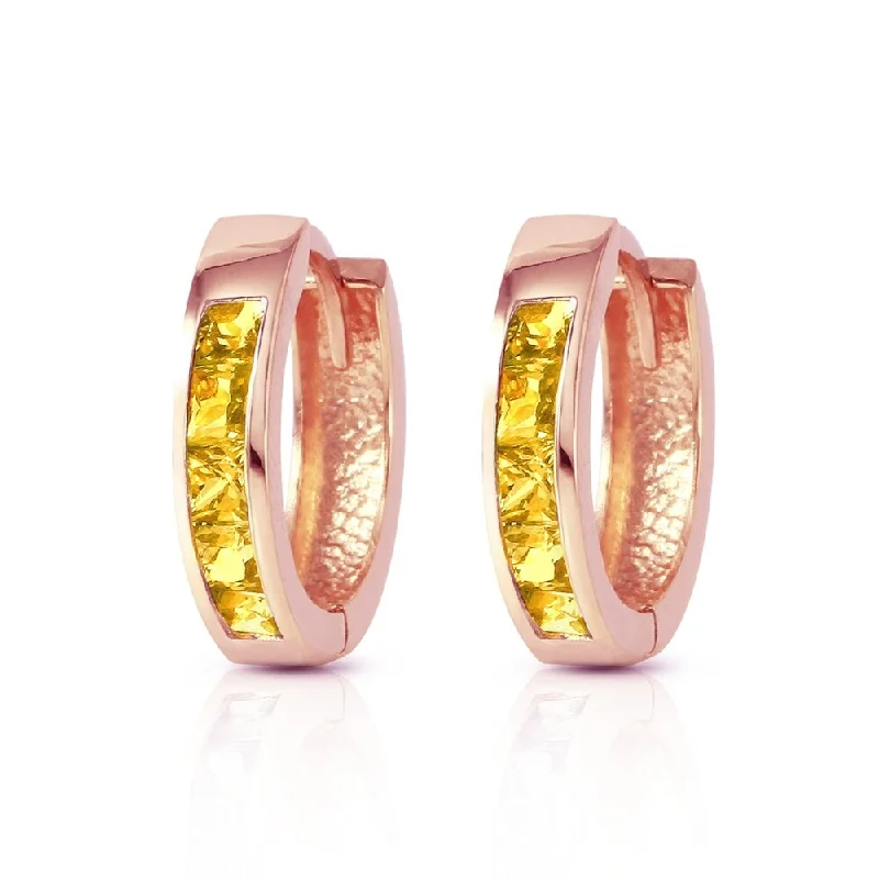 0.7 CTW 14K Solid Rose Gold Hoop Huggie Earrings Citrine