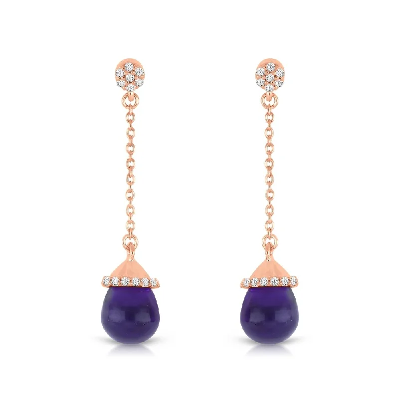 1/10ct TDW Diamond Amethyst Gemstone Dangles in 10k Rose Gold