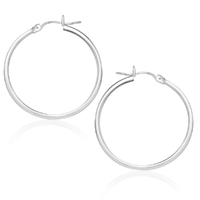 10k White Gold Polished Hoop Earrings (25 mm)