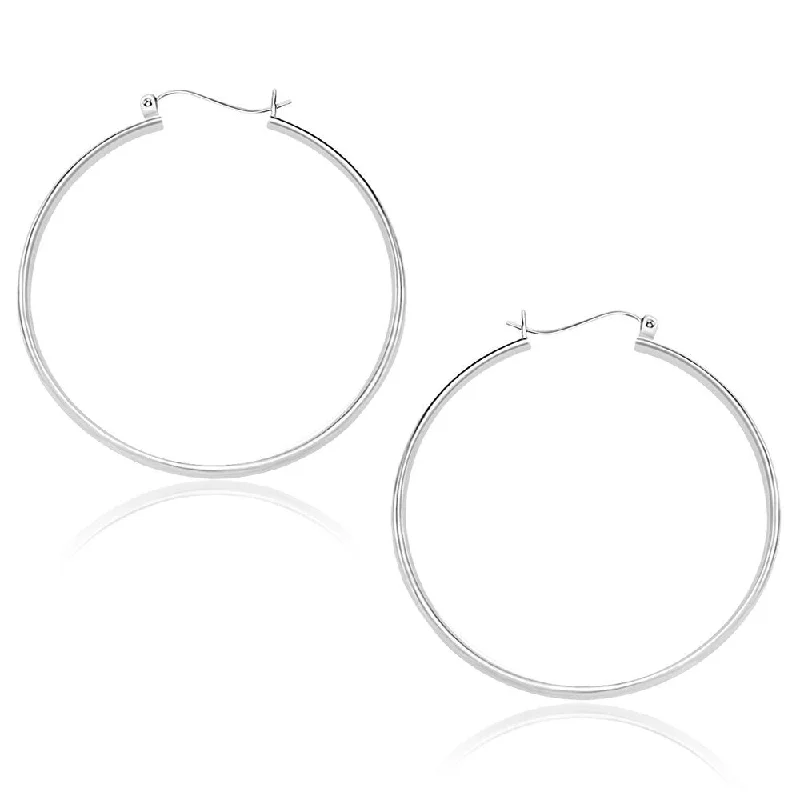 10k White Gold Polished Hoop Earrings (40mm)