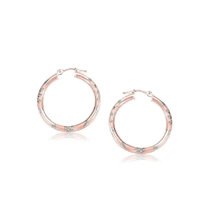 14k Rose Gold Fancy Diamond Cut Hoop Earrings (25mm Diameter)