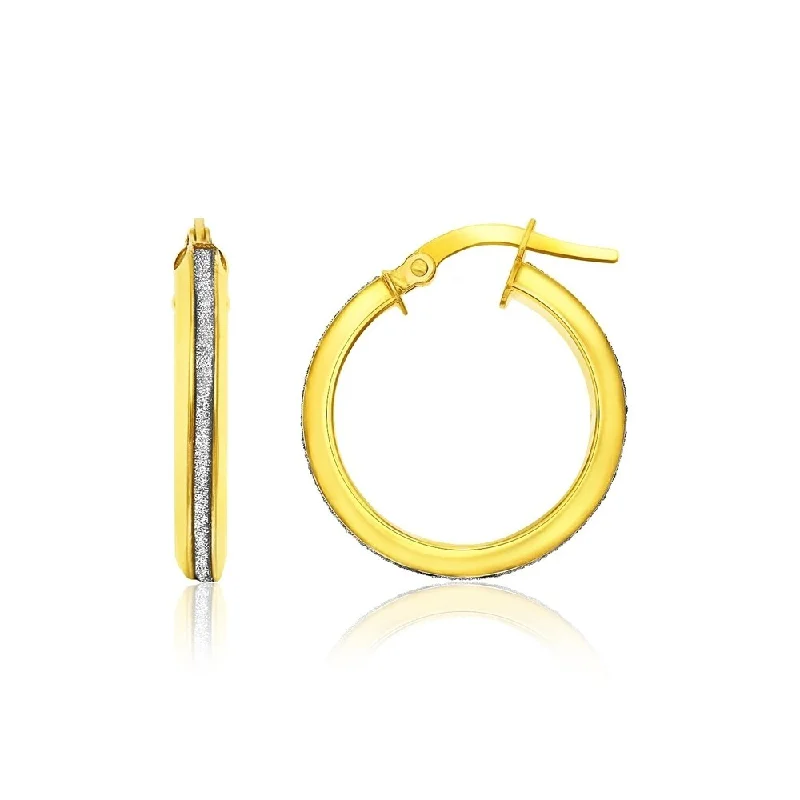 14k Two-Tone Gold Hoop Earrings with Glitter Center