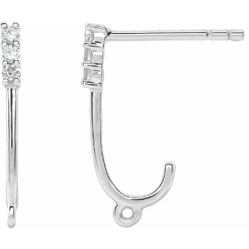 14k White Gold .03 CTW Diamond J-Hoop Earring for Women Top for Women