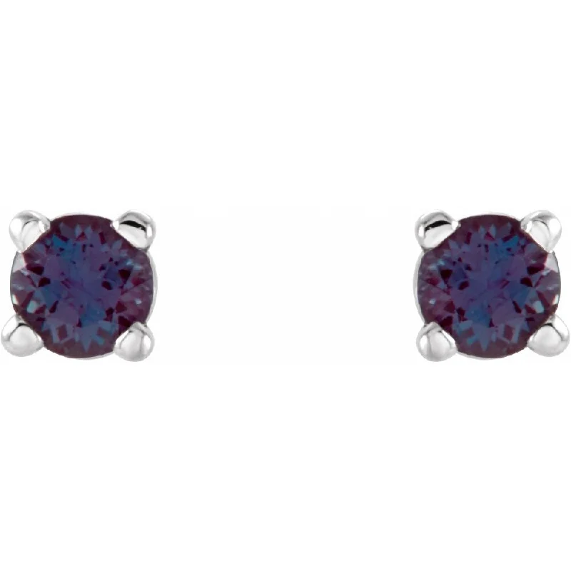 14k White Gold 2.5 mm Round Chatham Created Alexandrite Stud Earring for Women