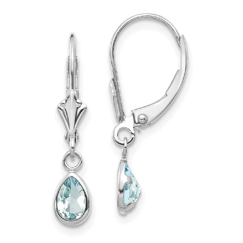 14k White Gold Aquamarine Stud Earrings (L-23 mm, W-4 mm)