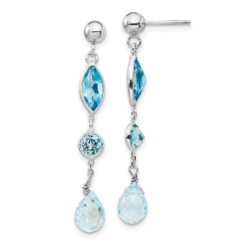 14k White Gold Blue Topaz Stud Earrings (L-41 mm, W-5 mm)