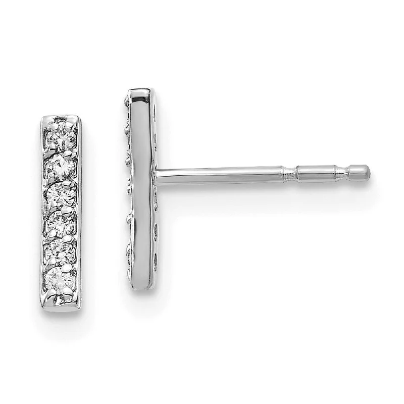 14k White Gold Diamond Bar Stud Earrings (L-9.5 mm, W-2 mm)