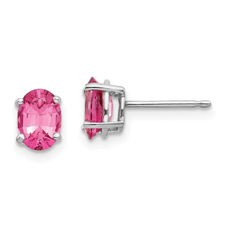 14k White Gold Pink Spinel Stud Earrings (L-7 mm, W-5 mm)