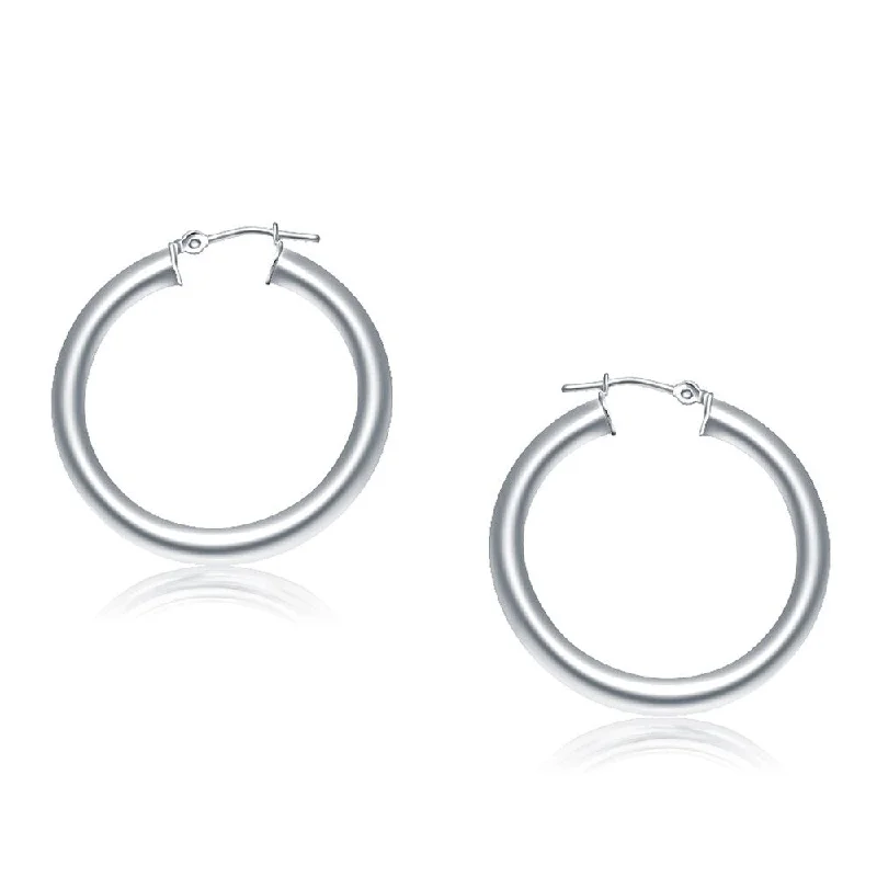 14k White Gold Polished Hoop Earrings (30 mm)