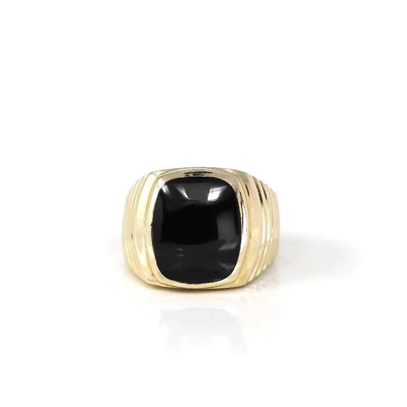 14k Yellow Gold Black Onyx Men's Ring