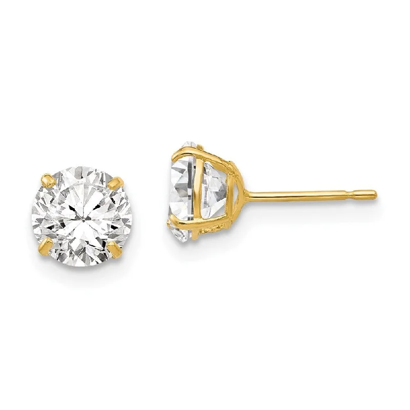 14k Yellow Gold Round CZ Stud Earrings (L-6 mm, W-6 mm)