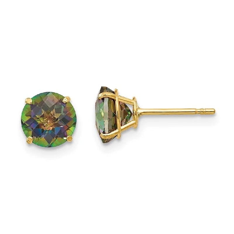 14k Yellow Gold Round Mystic Gemstone Stud Earrings (L-6 mm, W-6 mm)