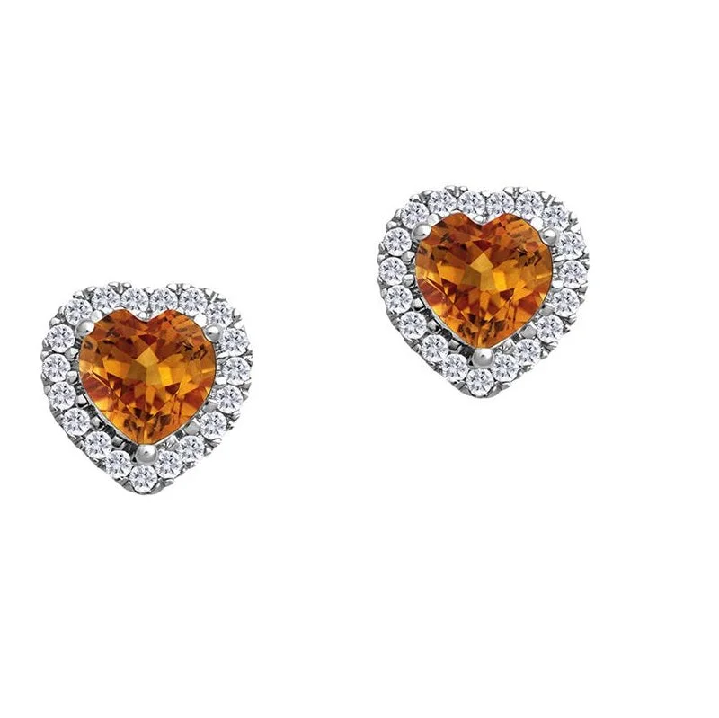 5MM Heart Shape Citrine and White Sapphire Birthstone Halo Stud Earrings in 10KT White Gold