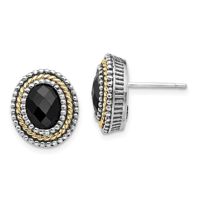 925 Sterling Silver Black Onyx Stud Earrings (L-15 mm, W-12 mm)