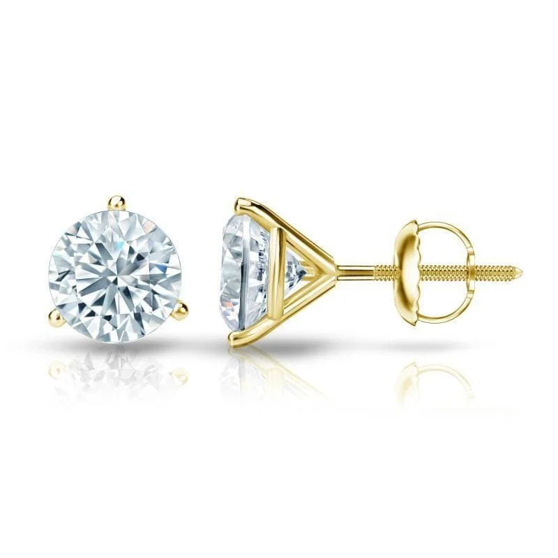 Auriya 1 1/2ctw 3 Prong Martini Set Round Diamond Stud Earrings 14K Gold GIA Certified