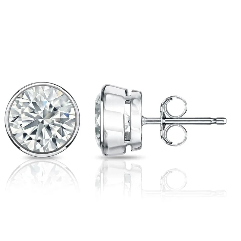 Auriya 1 3/4ct TW Round Bezel Set Diamond Stud Earrings 14kt Gold Certified