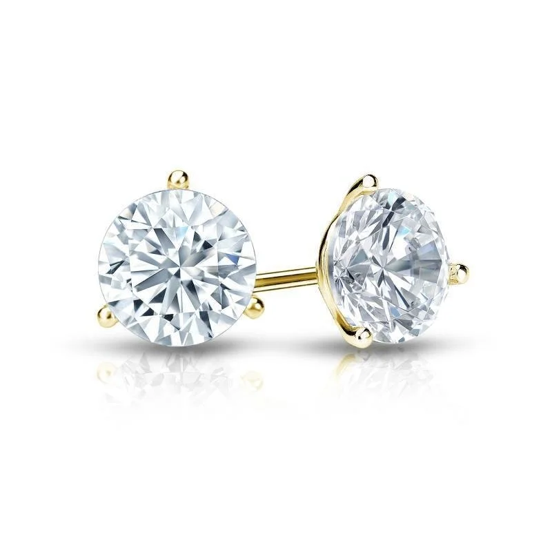 Auriya 3ctw 3 Prong Martini Set Round Diamond Stud Earrings 14K Gold Certified