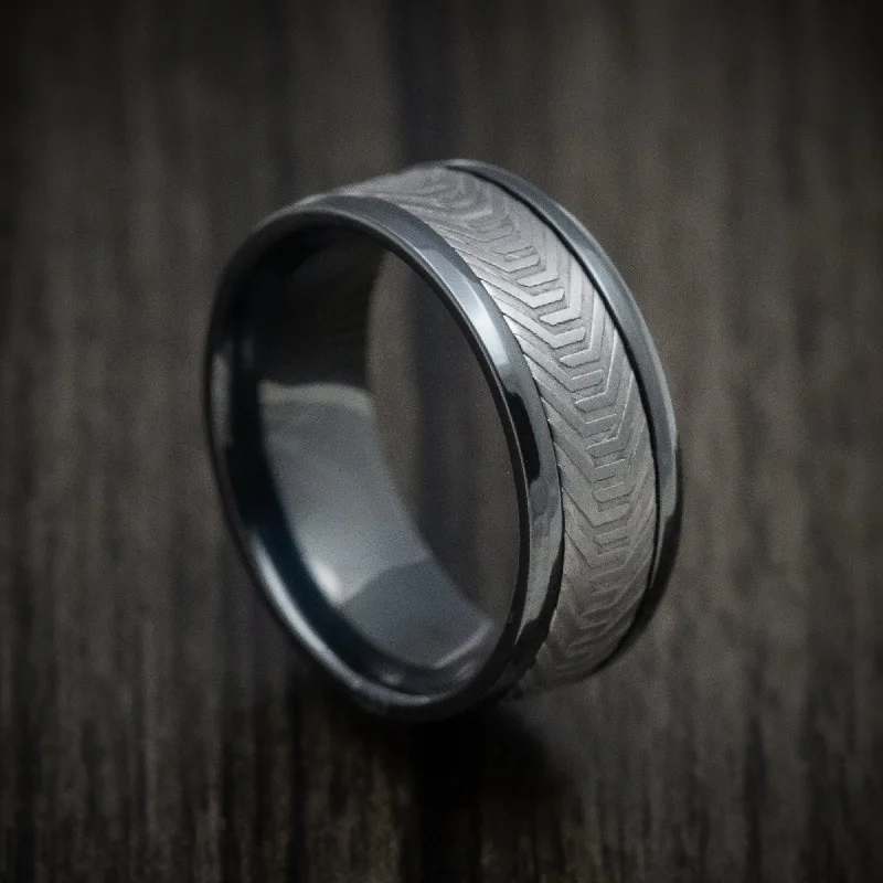 Black Titanium And Martian Rover Tread Pattern Tantalum Custom Mens Ring