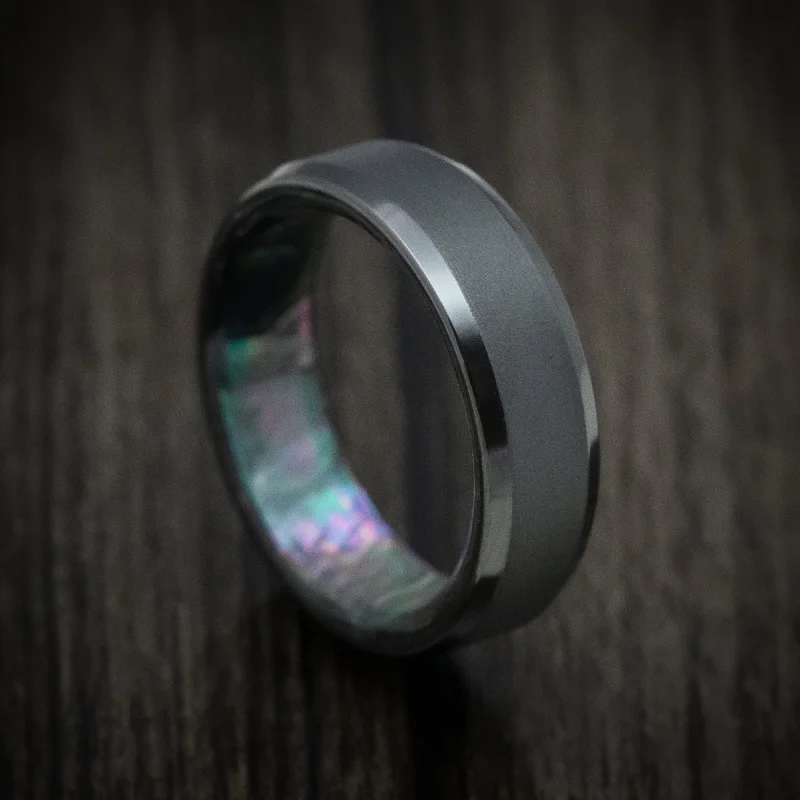 Black Zirconium and Black Mother of Pearl Sleeve Custom Men's Ring