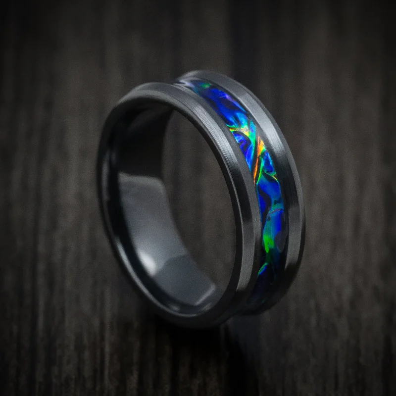 Black Zirconium and Dichrolam Inlay Men's Ring Custom Made Band