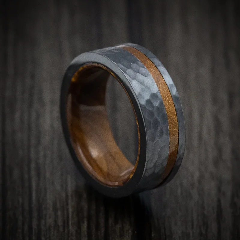 Black Zirconium and Juma Sleeve and Inlay Men's Ring Custom Made Band