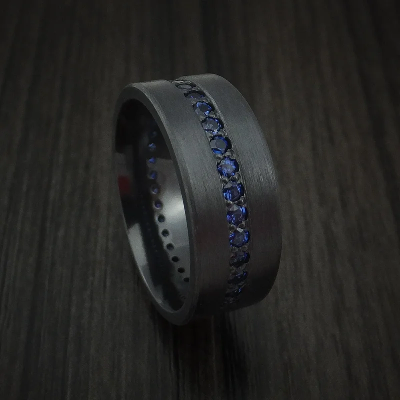 Black Zirconium Men's Ring with Eternity Channel Set Sapphires Custom Made Band