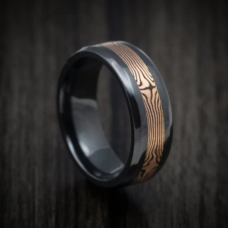 Black Zirconium Men's Ring with Mokume Gane Inlay Custom Made Band