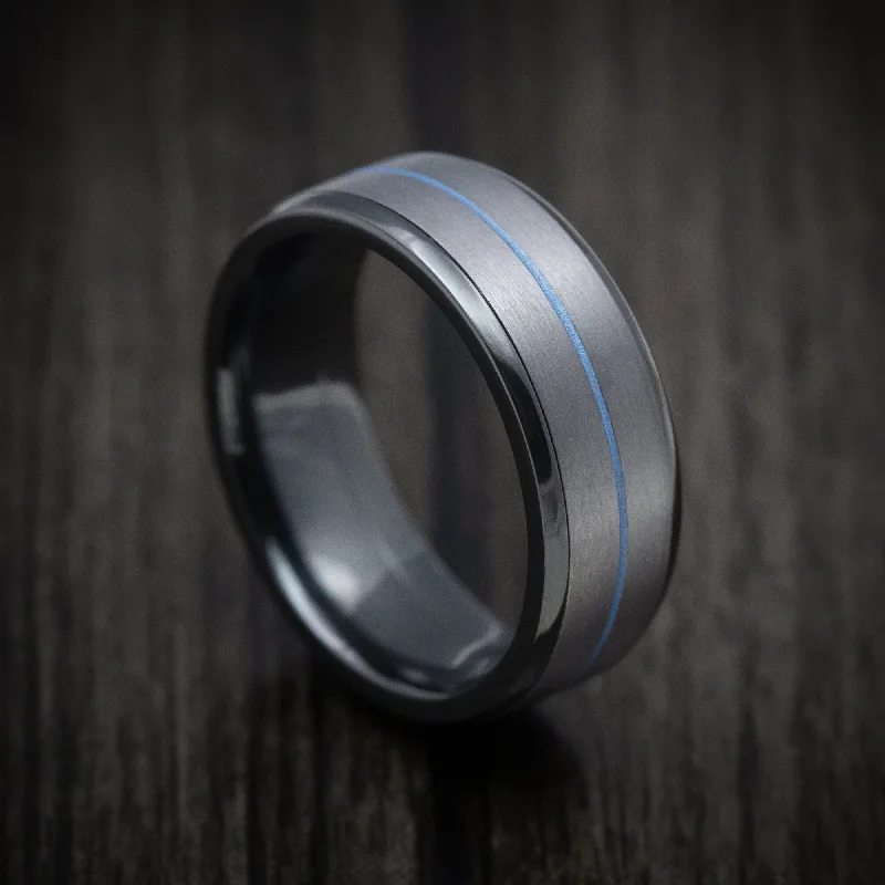 Black Zirconium Men's Ring with Tantalum and Cerakote Inlays Custom Made Band