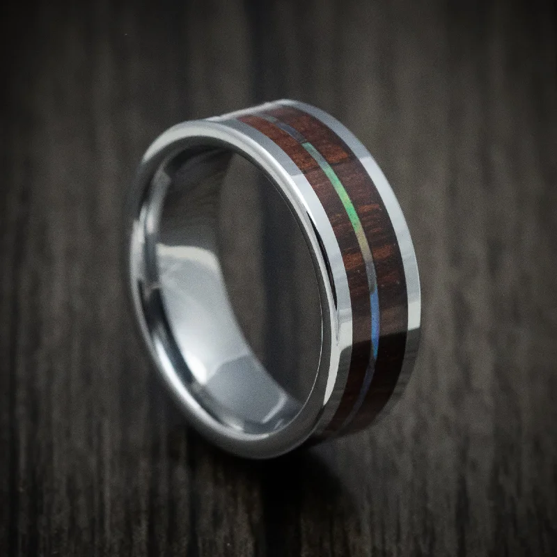 Cobalt Chrome Men's Ring with Koa Wood and Abalone Inlays Custom Made Band