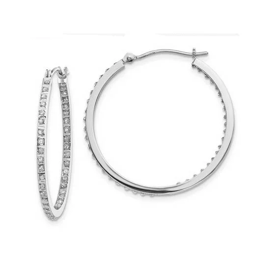 Diamond Fascination 14KT White Gold 33MM Diamond Accent Hoop Earrings