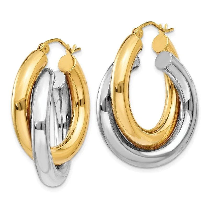 Diamond2Deal 14K Two-tone Gold Double Tube Hoop Earrings (L-28 mm, W-8 mm)