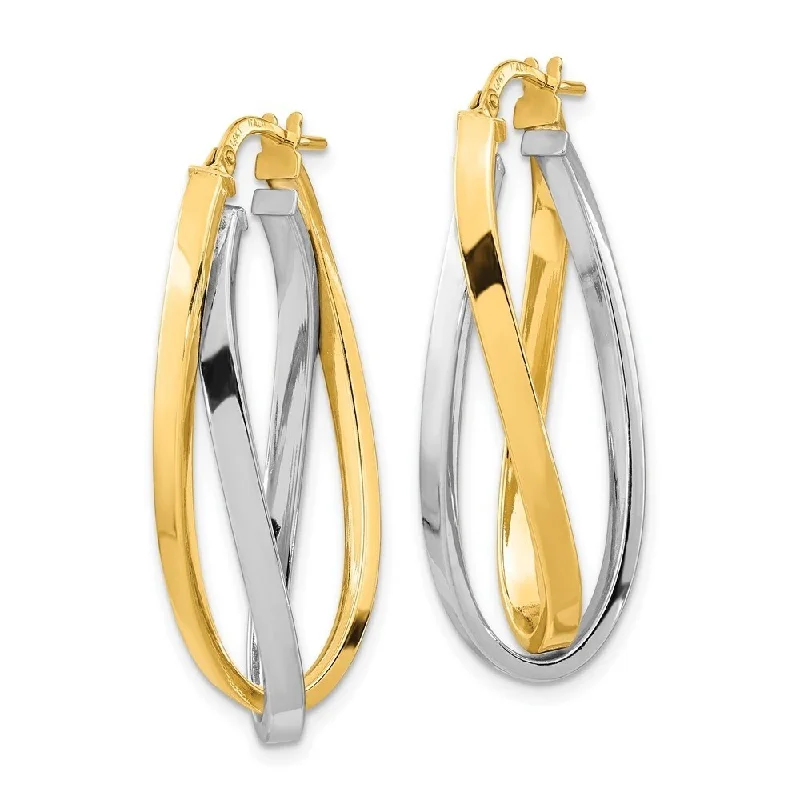 Diamond2Deal 14K Two-tone Gold Oval Double Hoop Earrings (L-36.32 mm, W-15.51 mm)