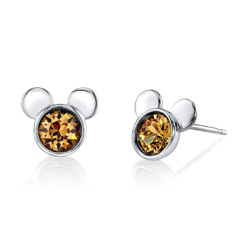 Disney Sterling Silver Round Crystal Birthstone Mickey Mouse Stud Earrings